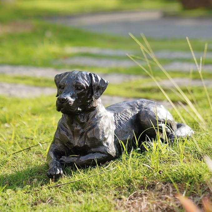 Large Labrador Dog Statues Outdoor – 16.75inch Black Resin Labrador Memorial Statue 4.1lb Décor Sculpture Large lab Outdoor Figurines for Dog Lovers 16.75L*9.75W*9.5H
