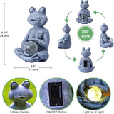 Meditating Yoga Frog Statue with Solar LED Light Ball - 6.8L x 9.65H Zen Garden Figurines for Home and Garden Decor, Frog Decorations Gift Ideas, Gifts for Women Mom