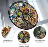 Stained Glass Window Hanging Bohemian Tree of Life Suncatcher for Window Doors Home Decoration and Christmas, Mother's Day Father's Day Birthday Gifts for Women, Men, and Mom 11.8x11.8 in