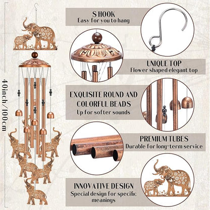 Elephant Wind Chimes for Outside - Metal Windchimes Outdoors Decor Garden Patio Backyard Home Art Hanging Waterproof Elephants Ornament Christmas Birthday Gift for Women Mom Grandma Sister