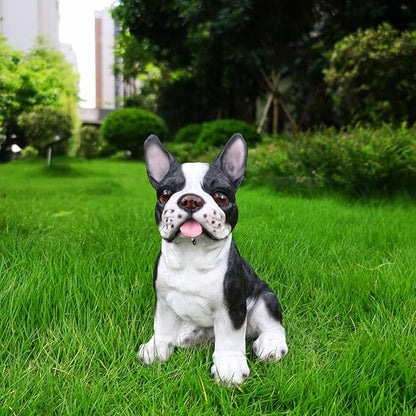 Outdoor French Bulldog Dog Statue with Interchangeable Welcome Sign and Detachable Solar Lantern –LED Light Garden Dog Sculpture Décor, Cute Puppy Design for Yard, Porch, Gift