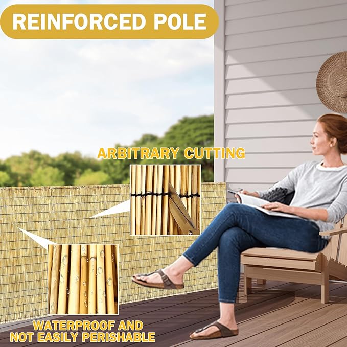 KOIUEYW Bamboo Reed Fencing, Natural Reed Fence Rolls 4 Feet High, Decorative Bamboo Privacy Curtains for Patio Garden Balcony Backyard Outdoor, 4 x 16 FT