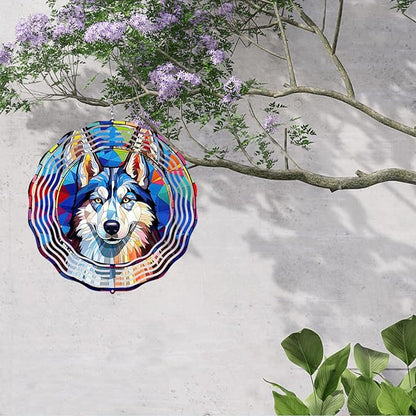 Husky Wind Spinner Pet Dog Memorial Gifts, Vibrant 3D Kinetic Metal Yard Art, Loss of Dogs Sympathy Gifts, Hanging Outdoor Garden Decor, 8" Decorative Wind Sculptures for Patio, Porch (Husky 5)