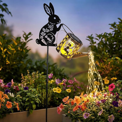 LOVERUIS Garden Statues Bunny with Solar Watering Can Lights, Cute Outdoor Bunny Figurines Garden Decor for Patio Yard Lawn Ornaments, Unique Gift for Women Mom Grandma