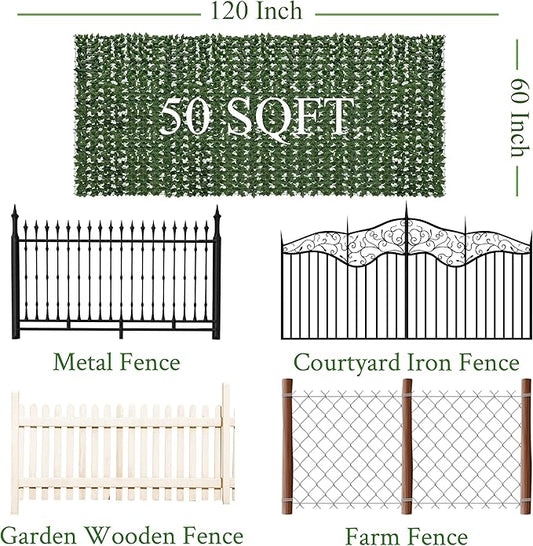 Artificial Ivy Privacy Fence Screen: 60"x 120" (50 Sqft) Anti-Ultraviolet Artificial Hedge Grass Wall, Used for Indoor and Outdoor Green Background, Garden Greening Decoration