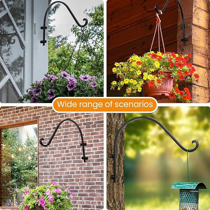 6 Pack 16 Inch Hanging Plant Brackets, Heavy Duty Outdoor Plant Hangers, Black Plant Hanger Bracket for Flower Basket, Bird Feeders, Lanterns, Wind Chimes