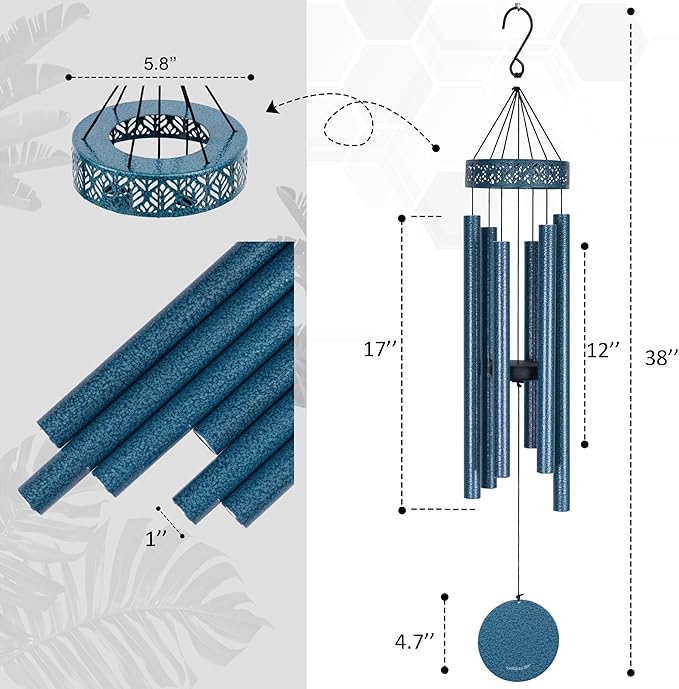 Vanquer Wind Chimes for Outside Deep Tone - 38'' Wind Chimes Outdoor Clearance, Deep Tone, Soothing, Windchimes Outdoors, Memorial, Sympathy Gift, Garden Patio Yard, Home Décor (38" Water Vein Blue)