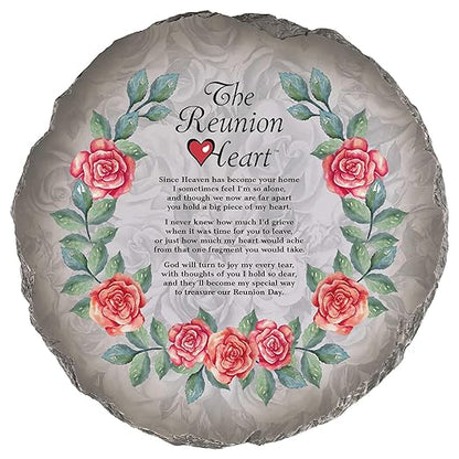 Magnolia Garden 10-Inch Reunion Heart Decorative Stepping Stone – Memorial Poem Resin Garden Tile – Pink Watercolor Rose Sympathy Outdoor Accent