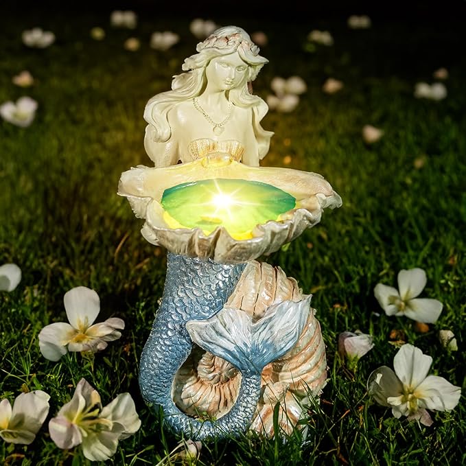 Teaeeno Outdoor Mermaid Decor Garden Statues with Solar Lights,Art Mermaid Figurine,Mermaid Decor for Home,Solar Lawn Ornament,Animal Solar Outdoor Decor,Solar Lamp Decor for Patio Decor Waterproof