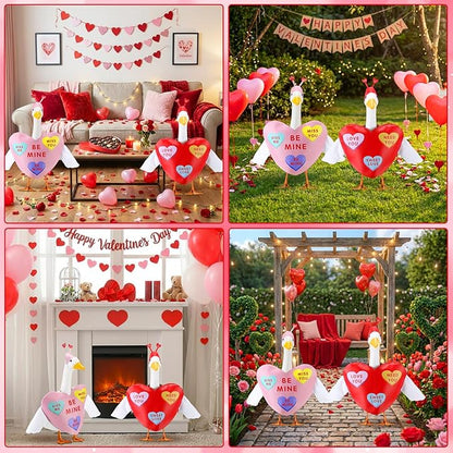 Abbylike 2 Sets Valentine's Day Porch Goose Outfits Conversation Heart Porch Yard Goose Outfits Clothes Costume Fits Large 23'' Cement for Garden Yard Statue Pathway Decorations