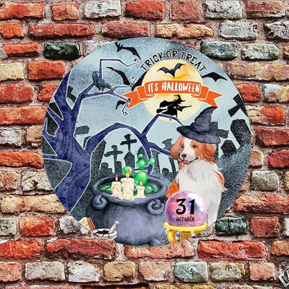 Retro Metal Sign 12"x12",Happy Halloween Scary Night Grave Witch Bats Trick Or Treat Dog Aluminum Tin Metal Sign for Home Living Room Bedroom Garden Farm Patio Decor Wall Art Poster