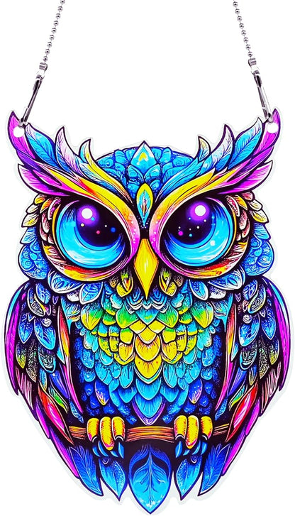 Owl Ornaments Colorful Window Hanging Decorations Home Wall Decor for Bedroom Patio Indoor Outdoor