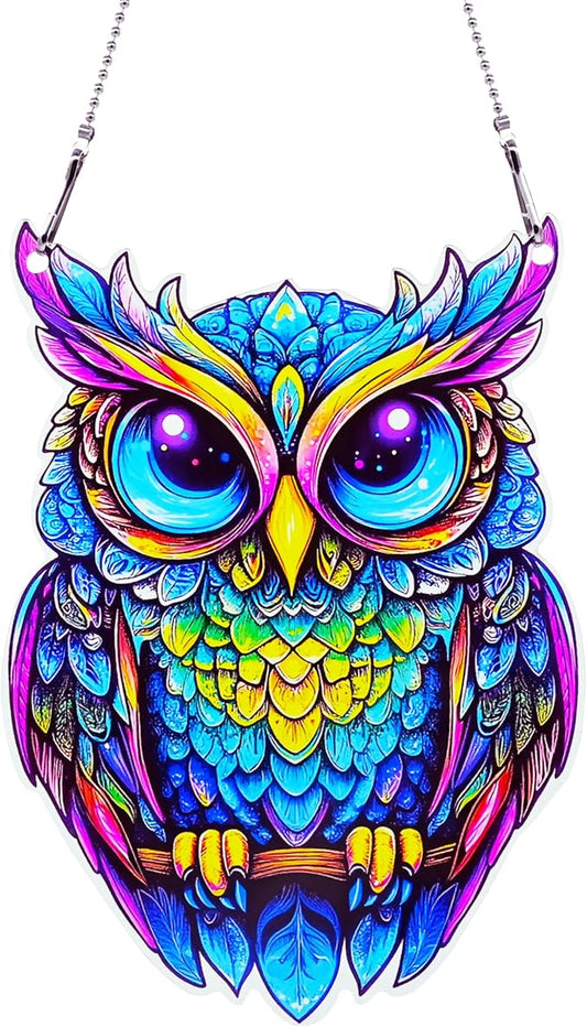 Owl Ornaments Colorful Window Hanging Decorations Home Wall Decor for Bedroom Patio Indoor Outdoor