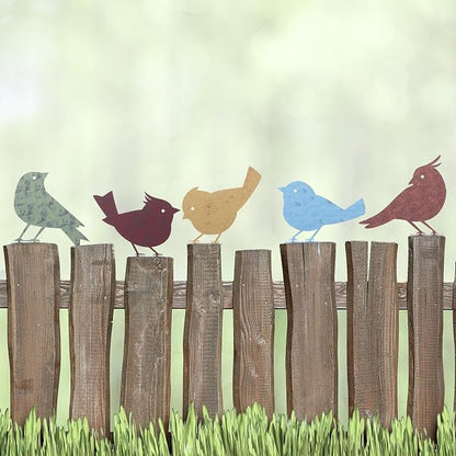 Frienda 5 Pcs Rusty Metal Birds Decoration, Outdoor Metal Birds Wall Decor, Yard & Fence Bird Craft Statue Ornament - Garden Sculptures and Yard Art Fence Decorations Outdoor Rustic Garden Decor
