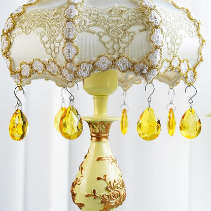 H&D HYALINE & DORA 10pcs Bauhinia Crystal Suncatcher Prisms Chandelier Beads Replacement 38mm Hanging Crystals Ornament Pendant for Window Wedding Party Decor,Yellow