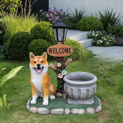 Virubi Sitting Akita Dog Planter Garden Decor with Planter, Loyal Akita Statue Succulent Flower Pot, Weather Resistant Outdoor Ornament for Patio Garden Path Porch Backyard