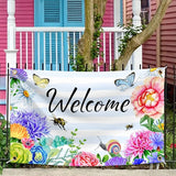 Welcome Spring Summer Flag 3x5 FT Flower Butterfly Bee Yard House Flags Season Banner Polyester Double Stitched with 4 Brass Grommets Flag for Outdoor Indoor Home Decor