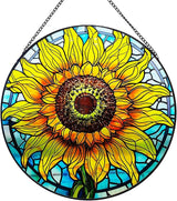 Sunflower Decor Suncatcher Stained Glass Window Hanging 7.87” Handmade Garden Suncatchers for Windows Hanging - Sun Catchers Wall Art Glass Panel Gifts for Mother's Day Christmas Birthday ﻿