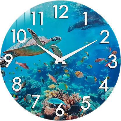 Crosstime 14 Inch Outdoor Clock Waterproof - Sea Turtle Underwater Blue Ocean Coastal Decor Outdoor Wall Clocks Battery Operated Silent for Patio, Pool, Garden