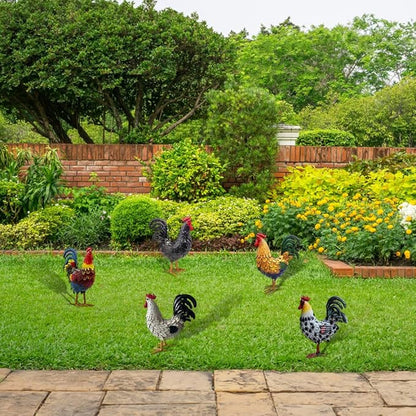 Metal Rooster Yard Decor,16 in Outdoor Chicken Statue Decoration for Patio Lawn Garden,3D Rooster Garden Statues,Chicken Yard Art Sculpture Outdoor Figurines,Metal Chicken Decor,1 Pcs (3 Color)