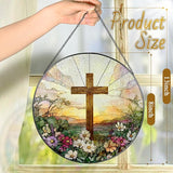 8 Inch Stained Glass Cross and Wildflowers Suncatcher Christian Stained Glass Windows Hanging Flower Cross Gift for Religious Easter Faith Christian Gifts Religious Home Decor