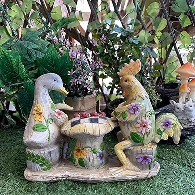Garden Ornaments Decor Statue Outdoor,Modern Abstract Art Decorating Ornament Statue Sculpture，Garden Decoration Sculpture, Animal Rooster Duck Resin Retro Painted Outdoor Creative