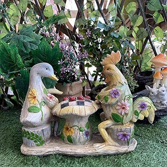 Garden Ornaments Decor Statue Outdoor,Modern Abstract Art Decorating Ornament Statue Sculpture，Garden Decoration Sculpture, Animal Rooster Duck Resin Retro Painted Outdoor Creative