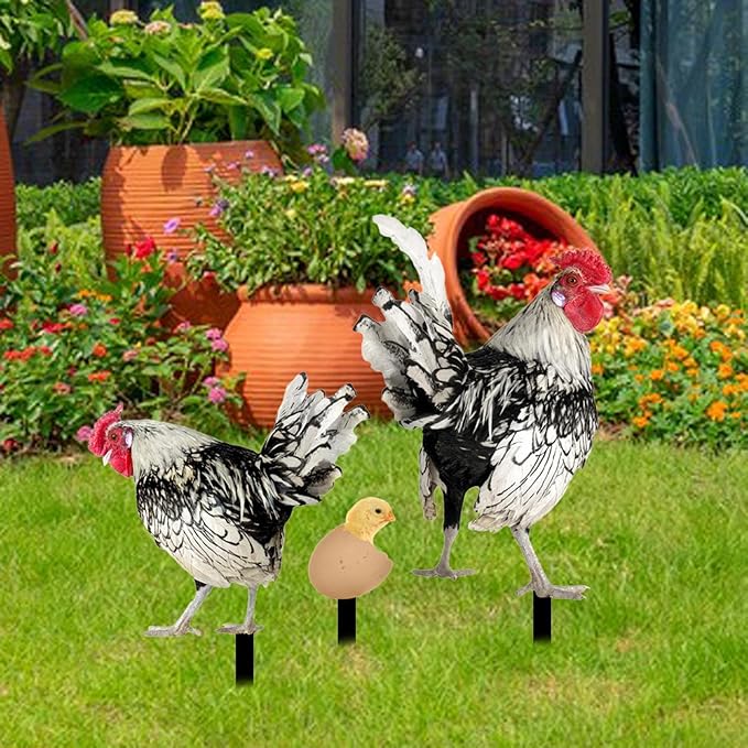 3Pcs Chicken Decorative Garden Stakes Yard Art Decor Outdoor Decoration Acrylic Ornaments Animal Stakes for Landscape Outside