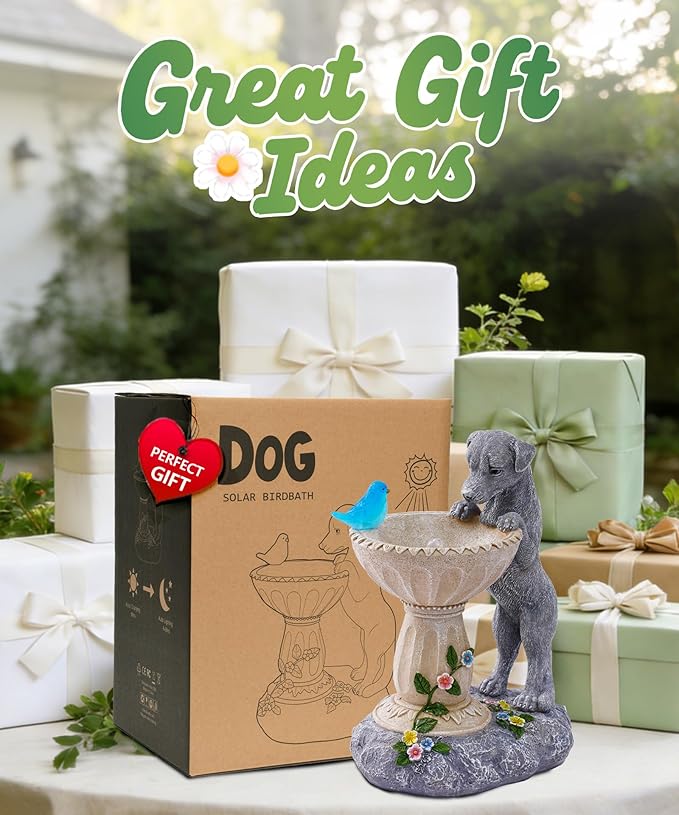 Nacome Solar Dog Statue for Garden Decor: IP44 Weatherproof Resin with Automatic Lighting - No Installation- Outdoor Yard Patio Balcony Art - Birthday Gifts for Bird Lovers Mom Grandma Women