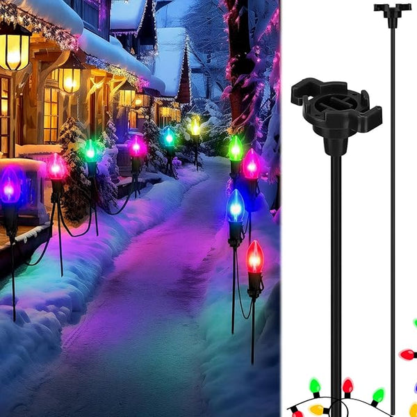 Gisafai 24 Pcs 15 Inch Christmas Light Stakes Universal Yard Lawn Holiday for C9 or C7 Light Stakes for Christmas Garden Ground Pathway Driveways Decoration (Black)
