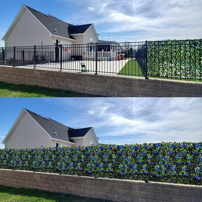 GLANT Expandable Fence Privacy Screen for Balcony Patio Outdoor,Decorative Faux Ivy Fencing Panel,Artificial Hedges (Single Sided Leaves) (1, Branches -Blue Rose)