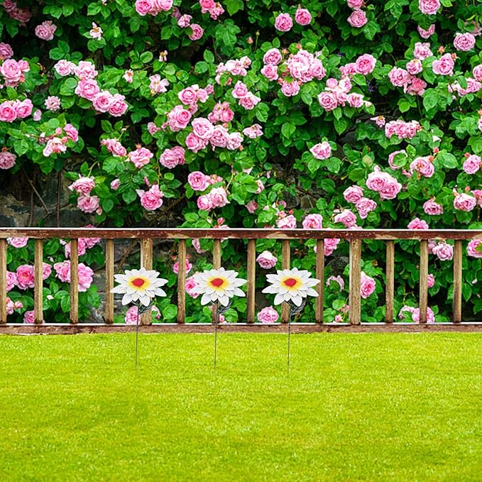 Abaodam Iron Outdoor Flower Garden Stake Lawn Ornament White Iron Art Floral Pathway Stake Decorative Garden Supply for Patio and Lawn Outdoor Décor