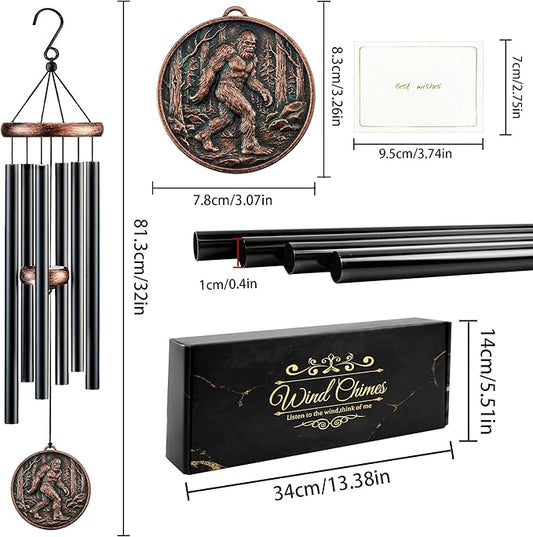 Fathers Day Bigfoot Sasquatch Gifts, Deep Tone Wind Chimes for Outside, 3D Embossed Sasquatch Design Windchime for Garden Patio Porch Yard Décor