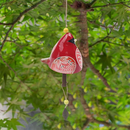 Bird Song Bell Wind Chime, Ceramic Cardinal Fashion Hanging Windchimes for Rustic Music Garden Backyard Church Decoration Porch Outside Outdoor Festival Memorial Gift Witness Friendship (Red)