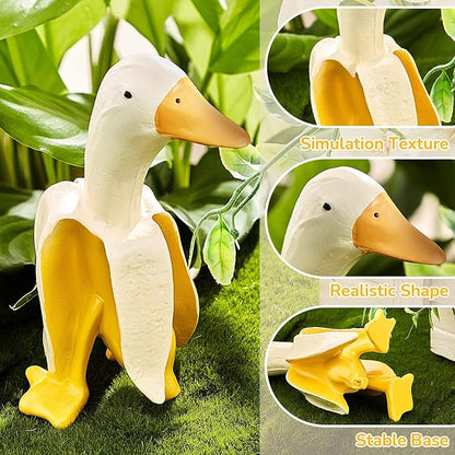 Meooeck 2 Pcs Banana Duck Statue 5.56" Small Garden Decor Resin Sculpture Ornament Creative Yellow White Figurine Funny Gift for Christmas Birthday Indoor Outdoor Yard Lawn Home Office Decorations