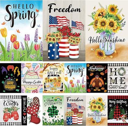 Pating Seasonal Garden Flags Set of 12 Double Sided 12 x 18 Inch, Small Yard Flags for Outside, Christmas Halloween Easter Valentine's Day Outdoor Decor, Holiday Garden Decorations for All Seasons