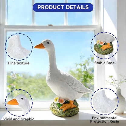 Garden Outdoor Decor Goose Flower Statue, 9.5 Inch Goose Figurines Garden Statues & Sculpture Decor for Patio, Porch and Lawn, Goose Memorial Stone