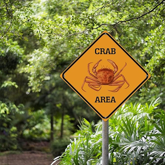 Crab Crossing Xing Sign Beware of Crab Metal Sign Ocean Animal Funny Warning Sign Crossing Zone Sign for Farm Yard Front Door Indoor Outdoor Street Sign 12x12in