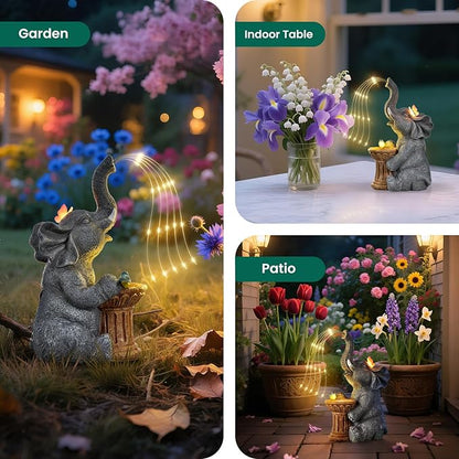 Solar Elephant Statue Garden Decor Outdoor, Garden Decoration with Led Lights, Mother' s Day Gifts for Mom, Birthday Gifts for Women, Garden Statue for Housewarming, Lawn, Yard, Patio