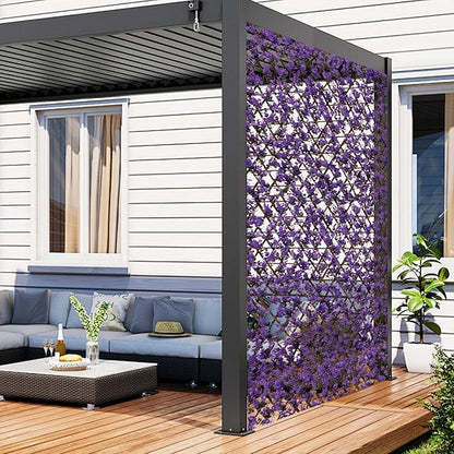Giantex 2 Pack Expandable Fence Privacy Screen - Decorative Faux Purple Eucalyptus Fencing Panel for Balcony, Artificial Hedges with PE Leaves and Willow for Outdoors Garden Patio Deck Apartment