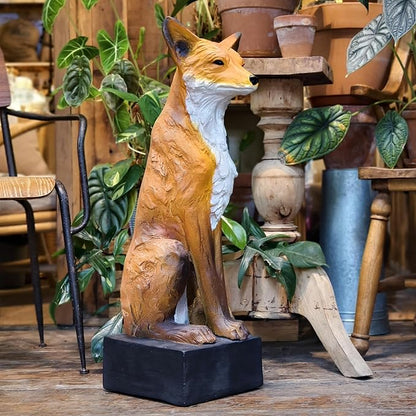 GENUINQ Sitting Fox Large Size Decorative Statue Outdoor Wit Fox Orange and White Cute Sculpture for Garden,Patio,Lawn Fox Fable Figurine