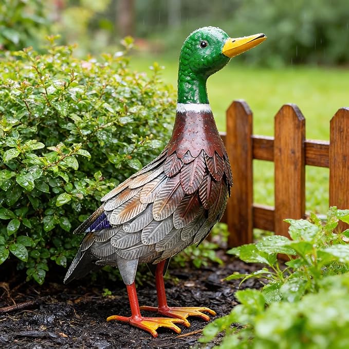 Shorayn Metal Duck Garden Statue, Life-Size Iron Mallard, Handmade Greenhead Duck Yard Decor, Indoor Outdoor Ornament, Gift for Housewarming/Mother’s Day/Christmas
