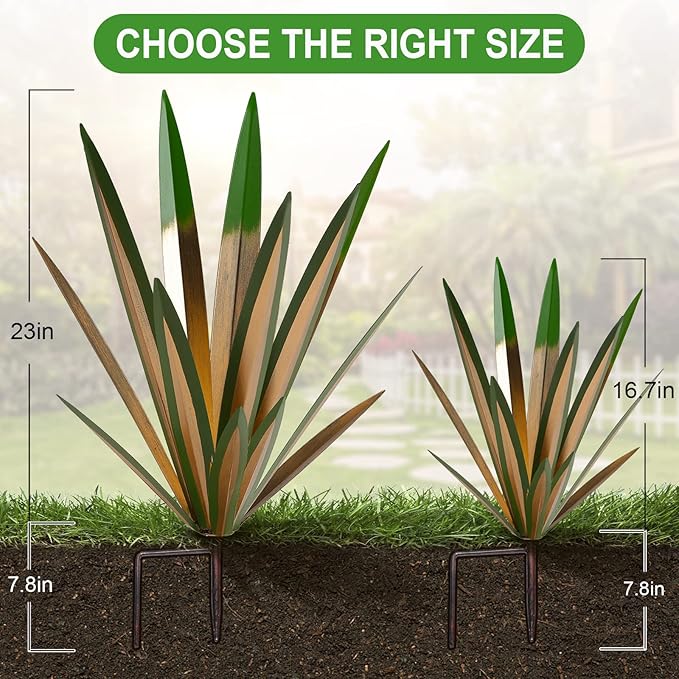 Homight Large Agave Sculpture Rustic Metal Agave Plant Outdoor Interior Decoration Outdoor Lawn Decoration Yard Wooden Posts Matching Garden Suitable for Patio