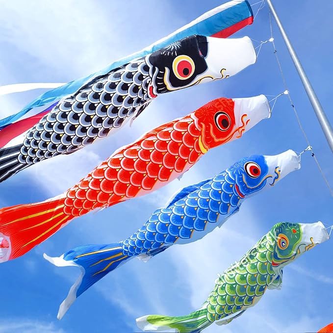 Anley 26 Inch Japan Koi Fish Flag Carp Windsock Streamer - Japanese Koinobori Traditional Hanging Flag & Banner for Children's Day - Outdoor Decorations Garden Backyard Décor Breeze Flying Fish