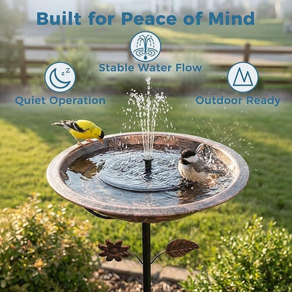 Solar Fountain for Bird Bath with Colorful LED Lights, Floating Solar Fountain, 3W Solar Powered Water Fountain Pump with Strong Spray & 5 Nozzles for Garden, Pond, Pool, 26 LED Lights