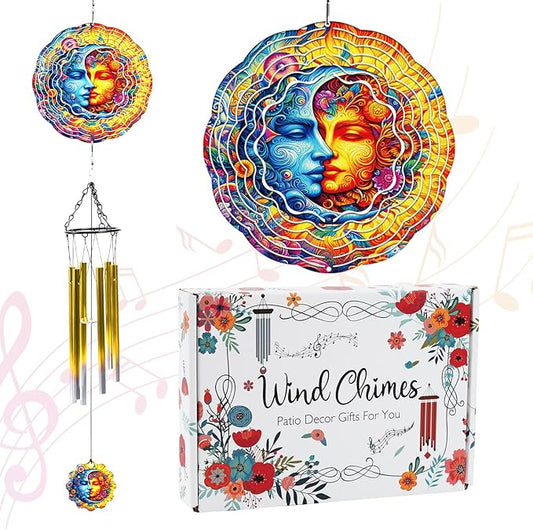 Sun Moon Celestial Wind Spinner Chimes Outdoor Astrology Sun Moon Yard Spinner Stainless Steel Celestial Wind Spinner Chime Outdoor Garden Porch Patio Decor