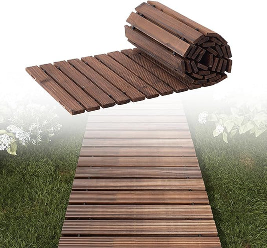 8FT Straight Wooden Garden Pathway Walkway Outdoor Roll Out Decorative Garden Non-Slip Patio Path Decorative Boardwalk Outdoor Road Floor for Backyard Beach Wedding Party