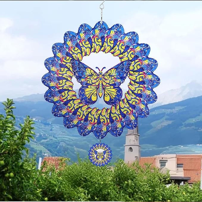 Wind Spinners Outdoor Butterfly, 12In Stainless Steel Spinfinity Wind Spinner Chimes for Outside,3D Kinetic Hanging Suncatcher Metal Yard Art Ornament Outdoor Garden Decor Birthday Gifts for Women Mom