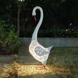 Large Swan Statue Garden Decor with Solar Powered Light, Hand-Painted Iron Art with Hollow Carved Design, Waterproof Outdoor Sculpture for Garden, Yard, Pond, Lawn and Pathway,Tall