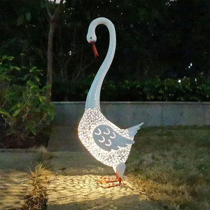 Large Swan Statue Garden Decor with Solar Powered Light, Hand-Painted Iron Art with Hollow Carved Design, Waterproof Outdoor Sculpture for Garden, Yard, Pond, Lawn and Pathway,Tall